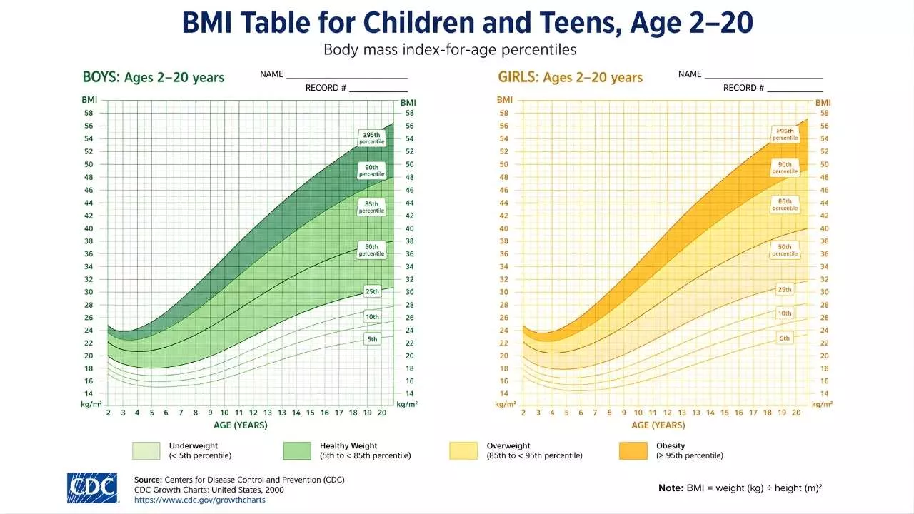 BMI table for children and teens